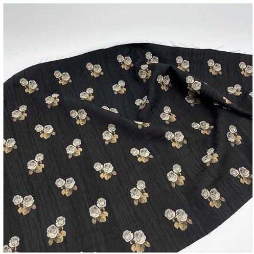 150x100cm Stoff pro Meter Vintage Braune Blumen auf Schwarzem Hintergrund 3D-Druck Dekostoff für Nähen Basteln DIY Home Dekor Innen- und Außenstoff