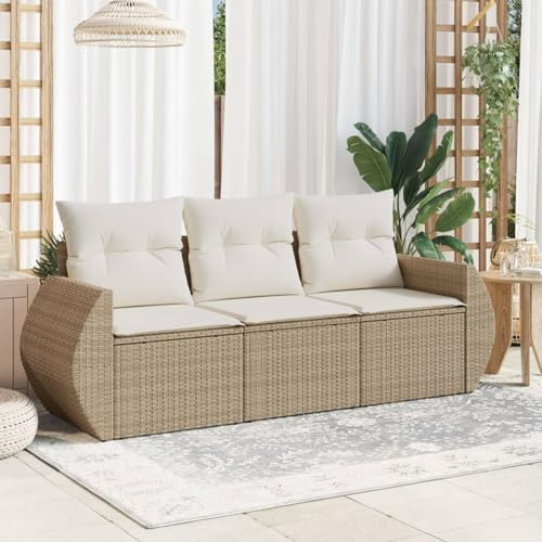 Faroom Balkon Sofa mit Stauraum Gartensofa 3 Sitzer Lounge Sofa Outdoor Rattansofa Sitzecke Balkon Lounge Klein Couch Gartenlounge Polyrattan Balkonmöbel beige and Cream 3-tlg-Type-A880