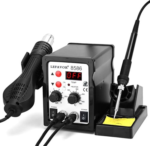COVVY Stazione Saldante ad aria calda, 700W 2 in 1 stazione di saldatura di rilavorazione, temperatura regolabile 200°C~480°C, 8586 Display digitale elettrico pistola di riscaldamento pistola a