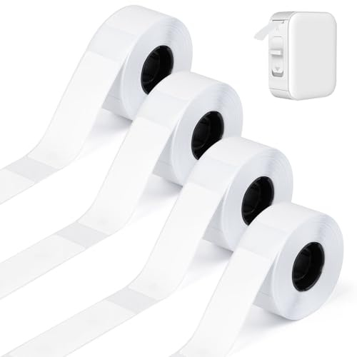 4 Rollen Etikettenband Geeignet für Etikettendrucker Wasserfeste, 14 x 40 mm Etikettenband Drucken Sie Barcode, Name, Datum, Preis usw Geeignet für Haus, Büro, Schule (Weiß, 120 Etiketten/Rolle)
