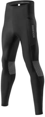 ROCKBROS Winter Cycling Pants,Thermal Bike Pants for Men, 3 Pockets Mountain Bike Pant, Fleece Compression Leggings Black