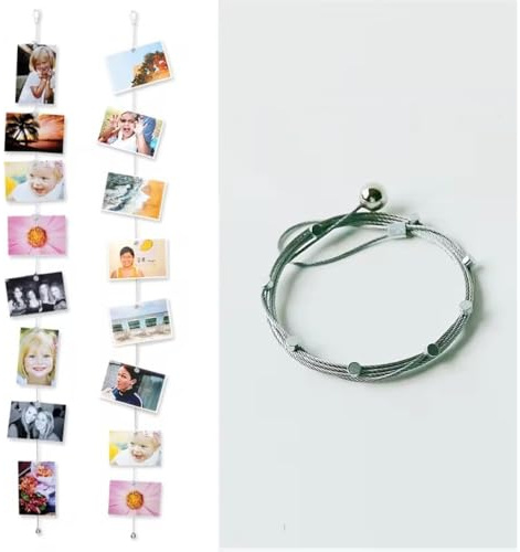 1.5M Magnetic Photo Frame Rope Wire With Magnets Cables For Postcard Picture Frames Collage Photo Hanging String Wedding Birthday Party Home Photo Wall Display Photo Holder Decorations(2 Strings)