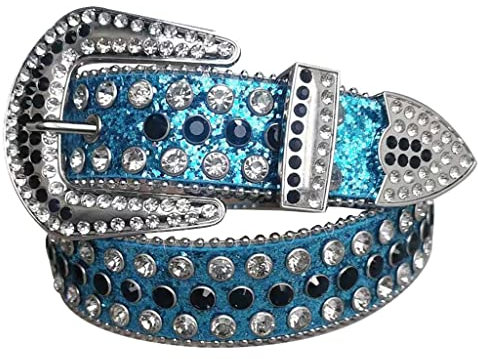 Shntig Taillengürtel für Damen, Nietengürtel, Jeansgürtel, Cowgirl-Gürtel, Westerngürtel, Bund, Hellblau, 110 cm