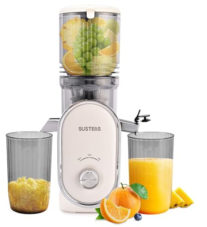 SUSTEAS Entsafter, 133 mm Größere Fütterungsröhre, Slow Juicer mit 300 W,1.5 L Füllvolumen, Geeignet für ganze Früchte und Gemüse, Leicht zu Reinigen, Hohe Saftausbeute, Elektrische Saftpresse Weiß