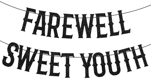 Farväl Sweet Youth Banner, Rolig Funeral for My Youth Födelsedagsdekorationer Bokstavsbanner Bunting Skylt för 20:e 30:e 40:e Födelsedagsfest Dekoration Tillbehör (Svart)