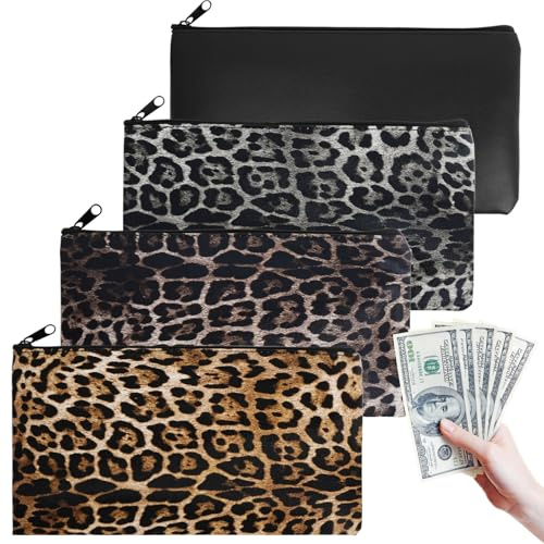 DBTW 4 Banktaschen aus Kunstleder, Geldmappe mit Reißverschluss, 11 x 10inch Bargeld Tasche, Geldbeutel Bank Taschen, Wasserdichter PU Dokumententasche, Bankmappe Groß für Business Haushalt Schule