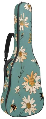 Gepolsterte Gitarrentasche, Motiv: niedliche Bienen und Gänseblümchen, Blätter, schützende Akustikgitarre, Gigbag für E-Bass, Konzertgitarre, Mehrfarbig 04, 42.9x16.9x4.7 in, Lässiger Tagesrucksack