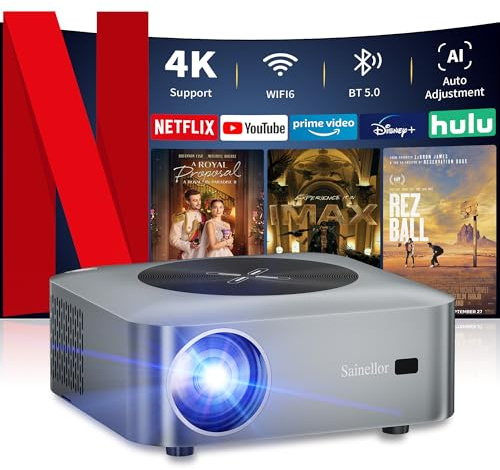 Proiettore per esterni Smart Proiettore 4K Google TV Proyector con 5G WiFi/Bluetooth/AI messa a fuoco elettrica, zoom, schermo max 300 pollici, HDMI/USB/TV Stick/laptop/PS5 supportato