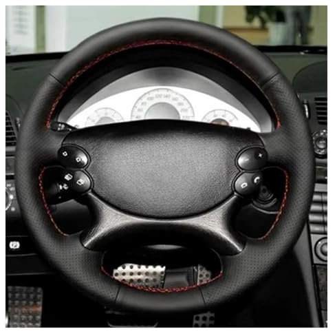 Auto Lenkradbezug Für Benz E-Klasse W211 Für CLK-Klasse C209 A209 C219 W463 SL-Klasse R230 Geflecht Lenkrad Auto Lenkrad Leder Abdeckung Auto Lenkradhüllen(Black Thread)