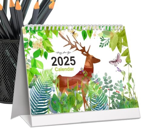 Xistuoz 2025 Hirsch-Tischkalender, Urlaubskalender, kreativer Monatskalender, stabiler Organisierkalender, Planer für Zuhause, Schule