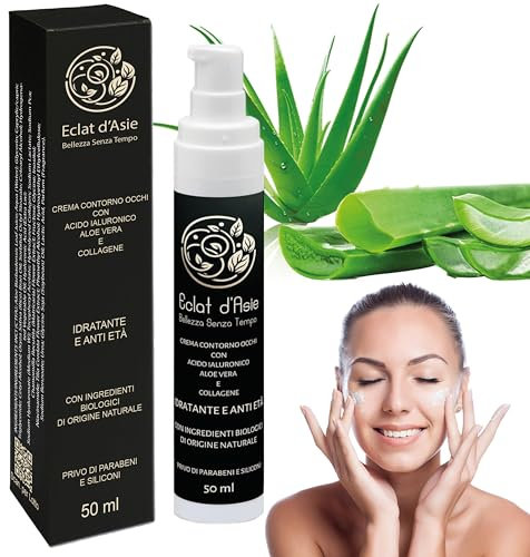 50ml Crema Contorno Occhi Antirughe Biologica all' Aloe Vera e Acido Ialuronico, Anti-Gonfiore e Idratante, Formula Naturale con Ingredienti Lenitivi Ideale per Occhiaie, Borse e Pelle Sensibile
