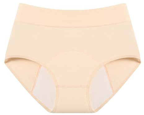 2025 - Bragas a prueba de fugas de cintura alta, ropa interior para mujer, bragas menstruales de algodón a prueba de fugas para la noche ropa interior sexy tallas grandes, beige, L