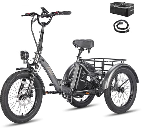 Fafrees F20 Mate Elektro Dreirad 250W 25km/h, E-Bike 3 Rad Upgrade 48V 20Ah Akku, E Bike Klapprad 20 * 3.0 Zoll, Reichweite bis zu 110Km, 65N.m E-Dreirad Lasten für Erwachsene