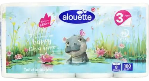 ALLOUETTE Toilettenpapier mit niedlichem Motiv auf dem Blatt 100% chlorfrei gebleichter Zellstoff, 3-lagig, Toilet Paper, Wc Papier, 8 Rollen, 1 Packungen