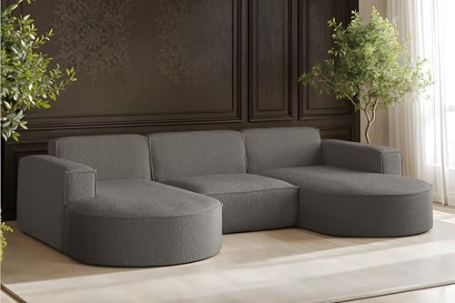 Kaiser Möbel - Ecksofa mit Wohnlandschaft, Eckcouch U Form, Sofa 3-sitzer, Polstersofa, Bigsofa, Bequemes Couch mit Ottomanen für Wohnzimmer, Relaxsofa, Weiches Stoff, U-Ecke, Modena Studio, Graphit