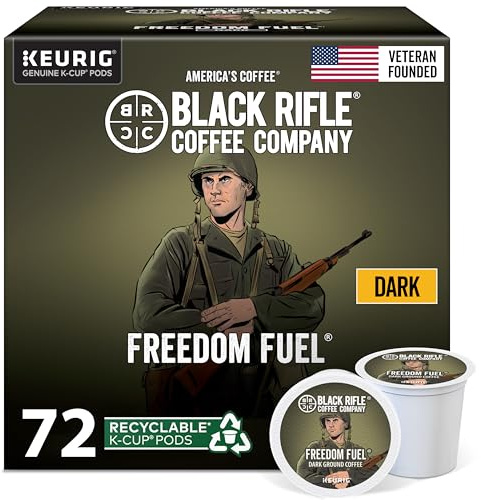 Black Rifle Coffee Company Dark Roast K-Cups – Single-Serve Coffee Pods, Compatible with 1.0 & 2.0 Brewers – 100% Arabica (Freedom Fuel, 6-Pack - 72 Count)