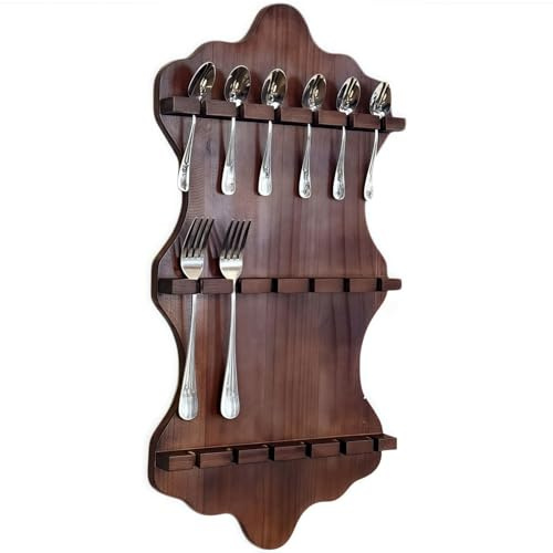 TerkCo 12 or 16 Spoons Wooden Spoon Display Rack, Wall-Mounted Rack Stand for Spoon Collection,Spoon Display Case (18 spoons)