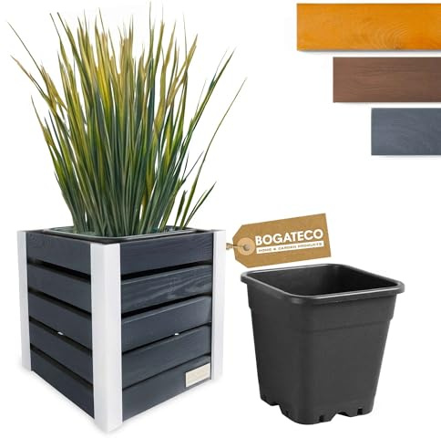 BOGATECO Blumenkasten aus Holz | Pflanzkasten | Blumentopf 37 x 36 x 36cm | Kräutertopf für zu Hause Garten Balkon Terrasse | Topf mit Kunststoffeinsatz | Imprägniert | Anthrazit
