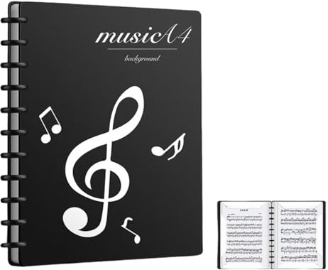 Notenmappe A4 Music Sheet Chormappe, 60 Seiten Notenblätter Mappe, Wasserdicht Musikordner für Klavier Gitarre Violine, Musik Projektmappe für Musiker, Registermappen, Doppelseitig Folder, Schwarz