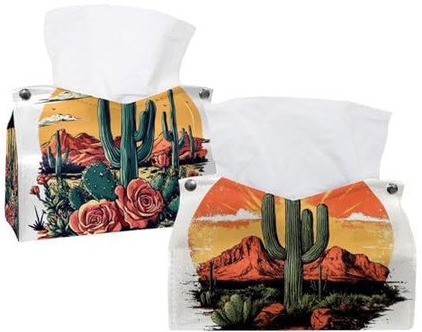 Confezione da 2 custodie in pelle con cactus selvatici (1) porta fazzoletti per il viso, organizer per carta da bagno, piano di lavoro, tavolo, auto