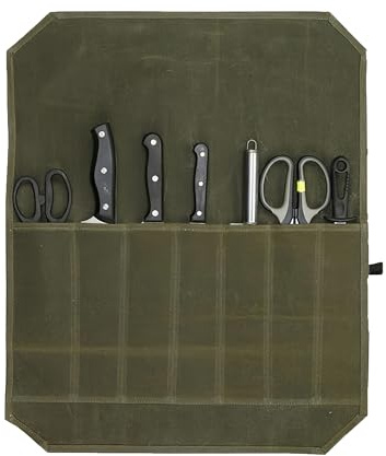 Army Green Canvas Roller Shutter Chef Knife Bag, Portable Chef Style Knife Roll, Suitable for Chinese and Western Cuisine in The Wild Knife Bag.