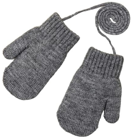 AIDIER Kinder Winter Handschuhe Fäustlinge 1-4 Jahre Jungen Mädchen Warme Gestrickte Fäustlinge mit Schnur Kleinkind Einfarbige Strickhandschuh Hang Neck Fausthandschuhe Halshandschuhe für Outdoor
