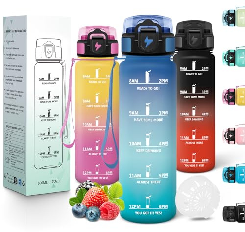 Motswedi Gourde Enfant, 500 ml, Anti-Fuite, Gourde Sport, avec Marqueur de Temps, Bouteille d'eau, Réutilisable, Sans BPA, Bouteille pour École, Sport, Yoga, Fitness, Randonnée, Bleu Vert