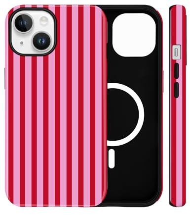 Jusy Coque Magnétique à Rayures pour iPhone 15, Rayures Rouges