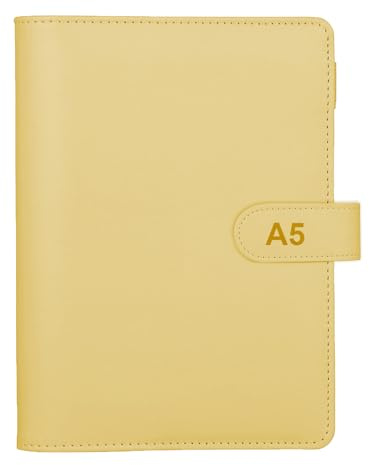 Ringbuch A5 Nachfüllbar PU Leder A5 Ringbuch Abdeckung 6 Löcher Binder Notizbuch Budget Organizer Ringbucheinlagen für Schulnotizen Reisetagebücher (Gelb, Innenpapier Nicht Enthalten)