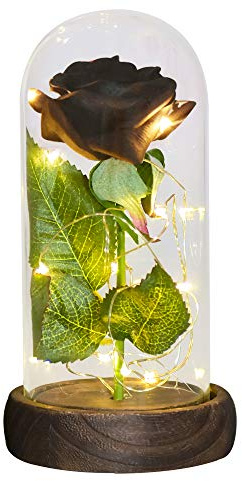 Ymnilian Rose Eternelle, Rose Eternelle sous Cloche Cadeaux for Elle Rose éternelle dans Un dôme de Verre, Fleur Artificielle légère for Toujours, Cadeaux fête des mères for Femmes(Black Flower)