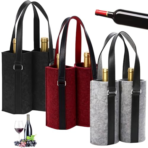 Behogan 3 pezzi doppia borsa per bottiglie in feltro: sacchetti regalo per vino, sacchetti per bottiglie in feltro, borsa da uomo, borsa per bevande, confezione da vino portatile, per feste e