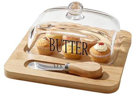 Porte-beurre – 7,72 x 7,48 x 3,35 pouces Récipient porte-beurre avec cutter, plateau de rangement en couvercle, beurrier couvert pour la maison, la cuisine, la table à manger, le petit-déjeuner