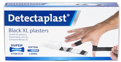 Detectaplast Universal Cerotti detectabili color nero, resistenti all'acqua e allo sporco, alimentari, cucina, catering e ristorazione, 120 x 20 mm, 50 pezzi