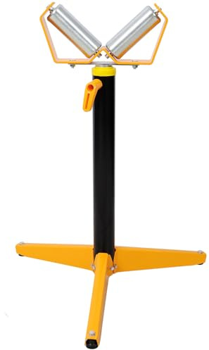 AMZSTAN V-Shaped Heavy Duty Roller Stand, Adjustable Material Support Stand 29.5–48 in, Foldable Pipe & Board Roller for Woodworking and Metalworking, Yellow & Black