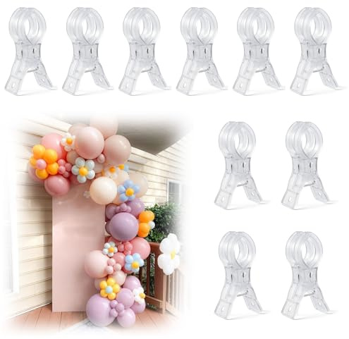 FuncHardwa 10 teiliges Set Ballonbogen Clips, Große Ballongirlanden Clips Wäscheklammer, Hintergrund Federklemmen für Geburtstagsdekorationen, Einrichtung eines Fotostudios (Durchsichtig)