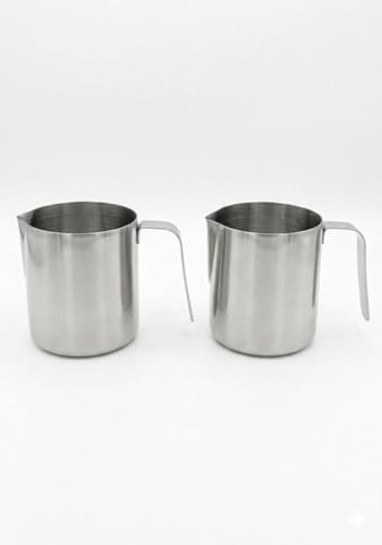 Pack de 2 Jarras de Leche de Acero Inoxidable de 500ml - Jarra Barista para Espumar Leche, 9x8 cm - Jarra de Precisión para Arte Latte y Cappuccino