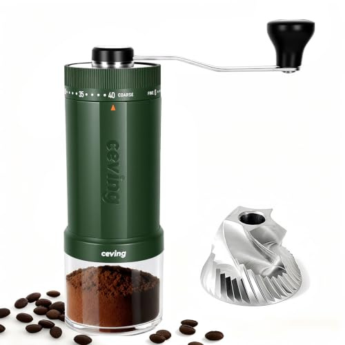 Primo al mondo macinacaffè manuale con grande capacità da 60g, macinino portatile con 40 impostazioni regolabili, mole coniche in acciaio inox per campeggio, viaggio, regalo, ecc. (Verde foresta)