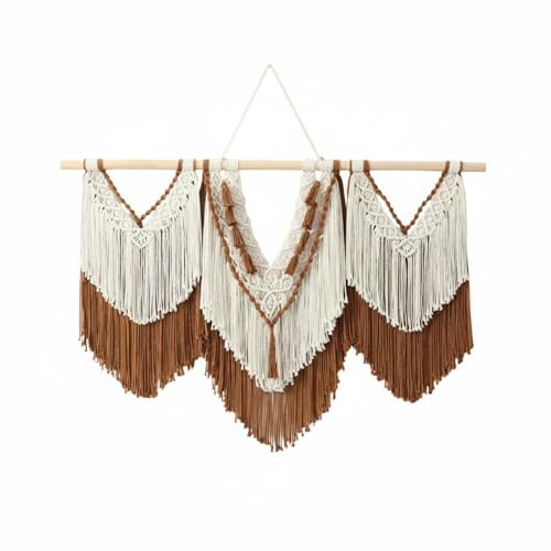 FytStycale Tapis Macramé Mural Tissé Main Bohémien | Tapisserie Tissage Artisanal en Coton avec Tringle en Bois, Idée Cadeau, Ornement Tressé pour Chambre, Salon