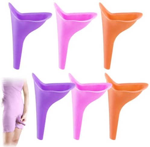 6 Pezzi Imbuto per pipi donna, Urinatoio femminile portatile in silicone riutilizzabile, dispositivo per minzione femminile per campeggio e viaggi (2 Rosa+2 Viola+2 Arancione)