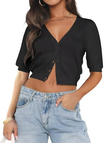 LACOZY Women's Long Sleeve Cardigans Open Front Knit Lightweight Sweaters | Women's Cropped Cardigan Sweaters, Lightweight, Button Down, Fall, Bolero Shrug for Women, Open Front Knit, V Neck Sweater