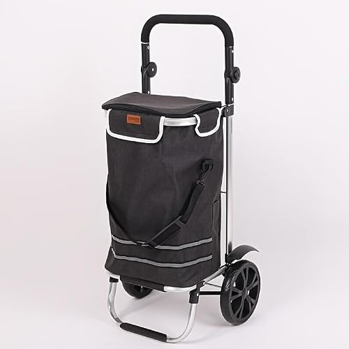 Urban London Max Load 60Kg Large Foldable Shopping Cart Wheels Stair Climbing Grocery Trolley Insulated Shopping Bag Heavy Duty Pulling Cart Portable Utility Cart Groceries Laundry & Travel (GREY)