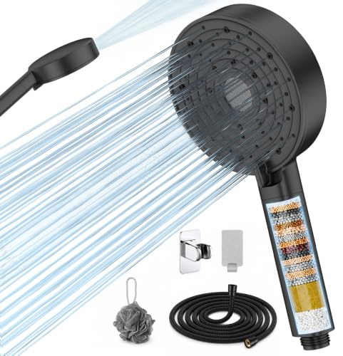 Shower Head and Hose,Hard Water Filter ShowerHead, 25-Stage Filtration for Chlorine Removal, Bathroom Shower Systems High Pressure Shower Head with 10 Spray Modes & Built-in Power Wash