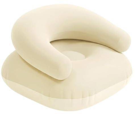 Bärbar uppblåsbar fåtölj, luftsoffa med U-design | Flätad PVC-yta, reptålig. Snabb uppblåsning/tömning. Perfekt för camping, strand (krämfärgad)