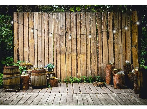 YongFoto 3x2m Vinyl Foto Hintergrund Gestreifte hölzerne Wand Holzboden Fässer Holzpfähle Fotografie Hintergrund Hochzeit Party Fotostudio Hintergründe Requisiten