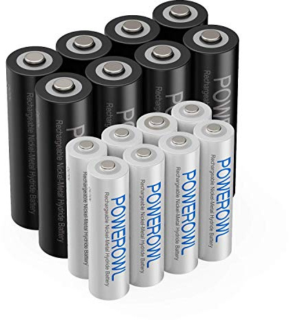 POWEROWL AA AAA Rechargeable Batteries, Pre-Charged High Capacity 2800mAh & 1000mAh 1.2V NiMH Battery Low Self Discharge, Pack of 16