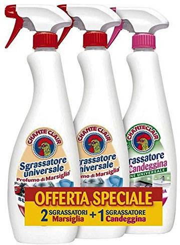 3 x Sgrassatore Universale Chanteclair Promo Pack Confezione Promozionale 3 Bottiglie con 2 Flagranza Marsiglia + 1 Candegina da 625ml Super Potente Pulito Garantito