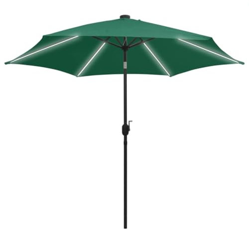 vidaXL Sonnenschirm mit LED-Leuchten Aluminium-Mast Ampelschirm Marktschirm Gartenschirm Balkonschirm Terrassenschirm Schirm 300cm Grün