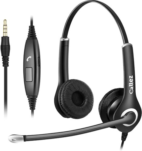 PC Headset Handy für Smartphone Computer Laptop, 3,5mm Klinke Kopfhörer Handy mit Mikrofon für iPhone Samsung Skype Business Office Call Center, Kristallklar Chat, Super Leicht, Ultra Komfort