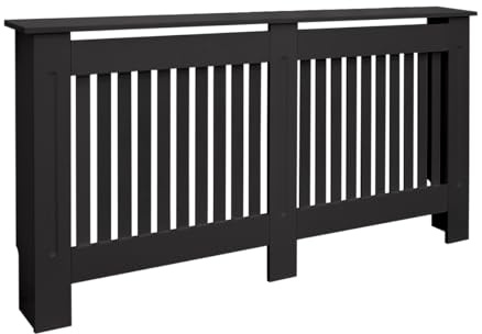 ECD Germany Cubierta del Radiador 152x19x82 cm MDF Negro Lacado Revestimiento Protector Moderno de Calefacción Estilo Rústico Superficie de Estantería Útil de Madera para Sala de Estar Dormitorio