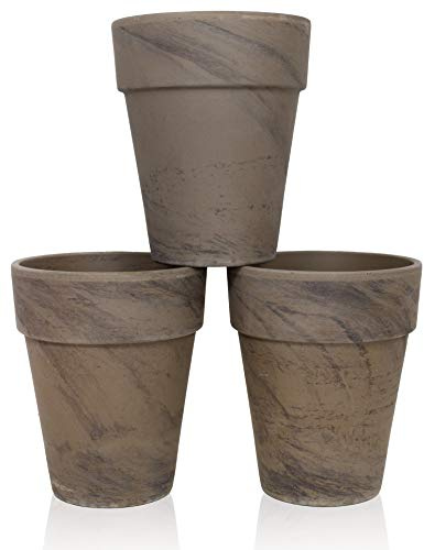 B2S BACK2SEASON Tontöpfe 3 Stück mit Loch Made in Germany dunkel-marmorierter rund grau braunTon Blumentopf Terrakotta Pflanzentopf Tontopf D=15 cm, 3er Set